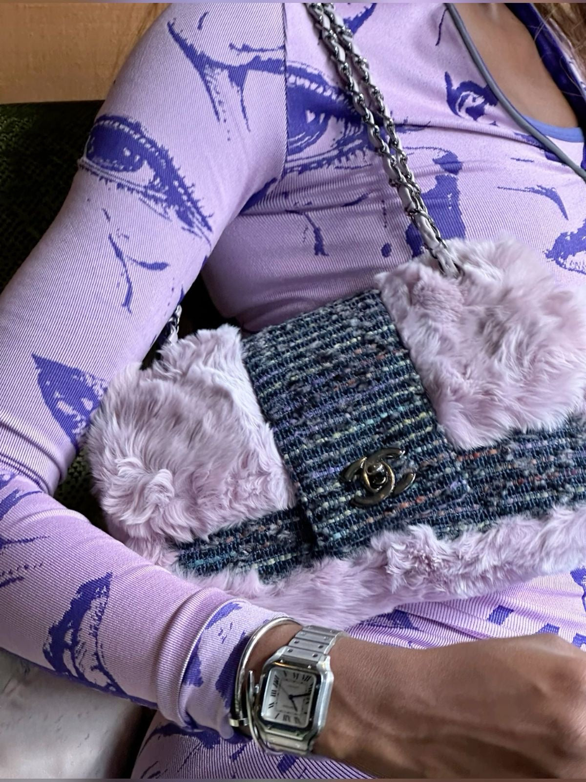 Chanel Fantasy Fur and Tweed Mini Classic Flap Bag