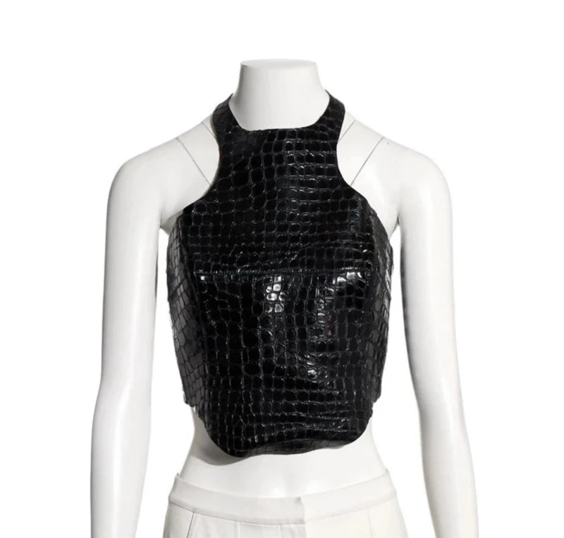 Tom Ford 2019 Faux Croc Embossed Halterneck Top - M