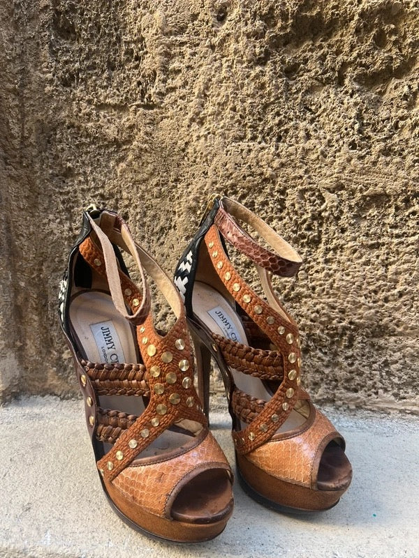 Jimmy Choo Python Wrap Platform Heels - 36.5 + 38
