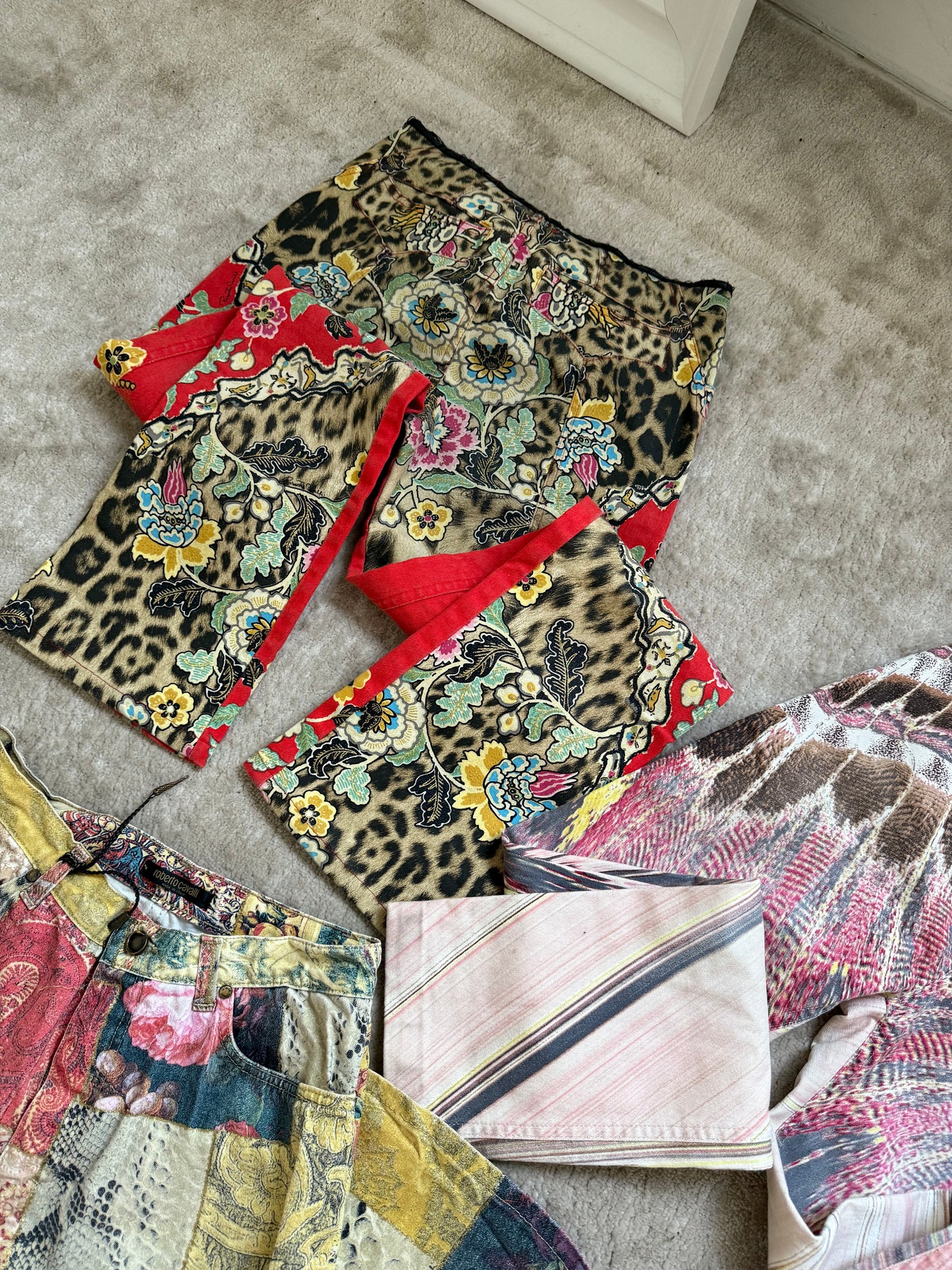 Roberto Cavalli Cheongsam Leopard Print Jeans - M