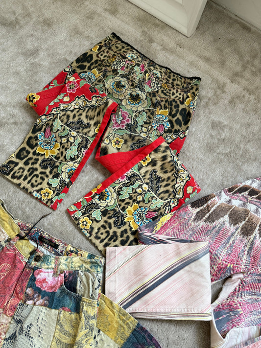 Roberto Cavalli Cheongsam Leopard Print Jeans - M