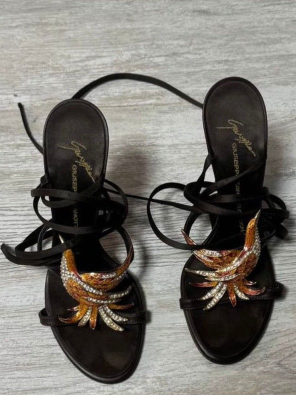 Giuseppe Zanotti by Vicini Phoenix Silk Lace Up Heels - 37.5/38