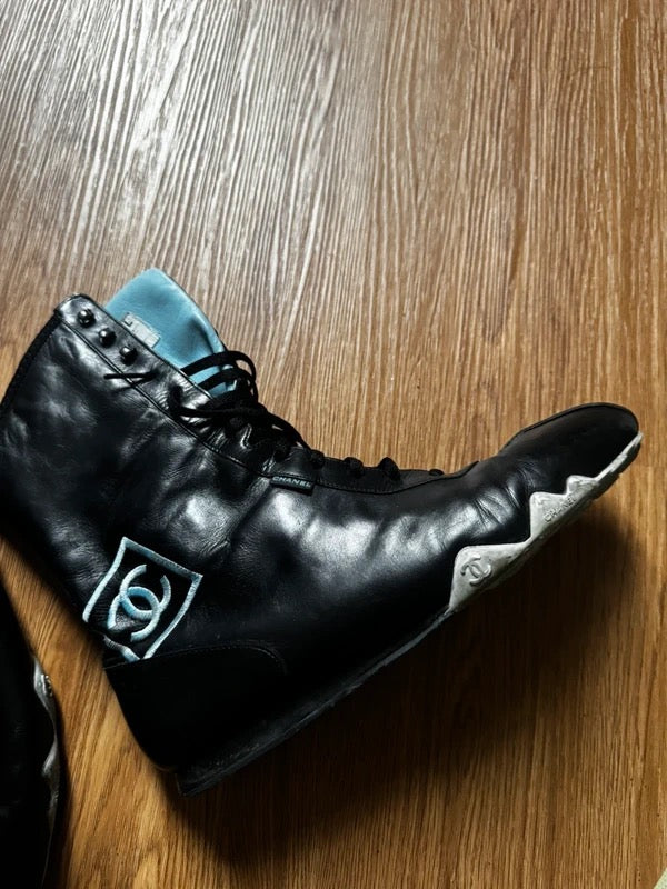 Chanel Moto Ankle Boots with blue CC - 39.5