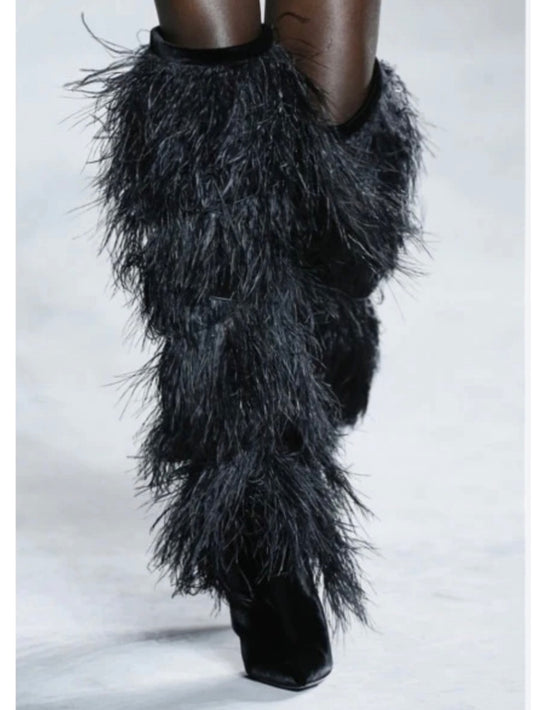 Saint Laurent Yeti Ostrich Feather Boot Brand New - 39