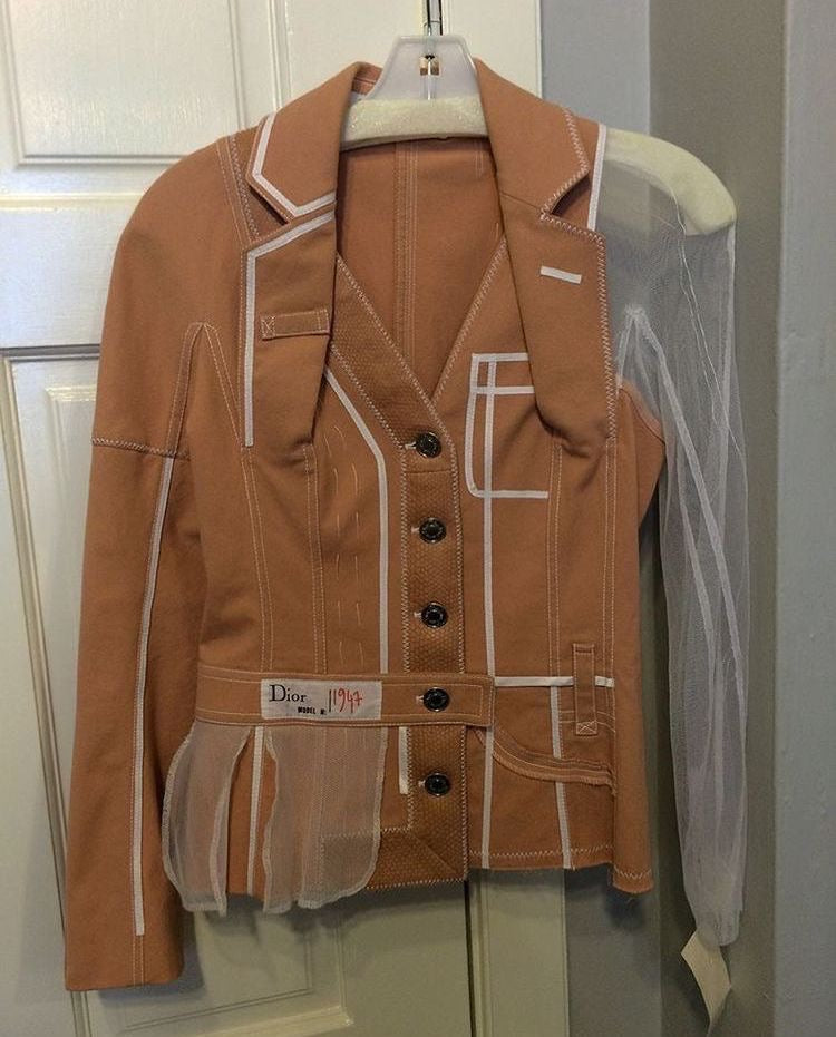 Dior Galliano 2006 Runway Denim Jacket With Mesh Sleeve - S