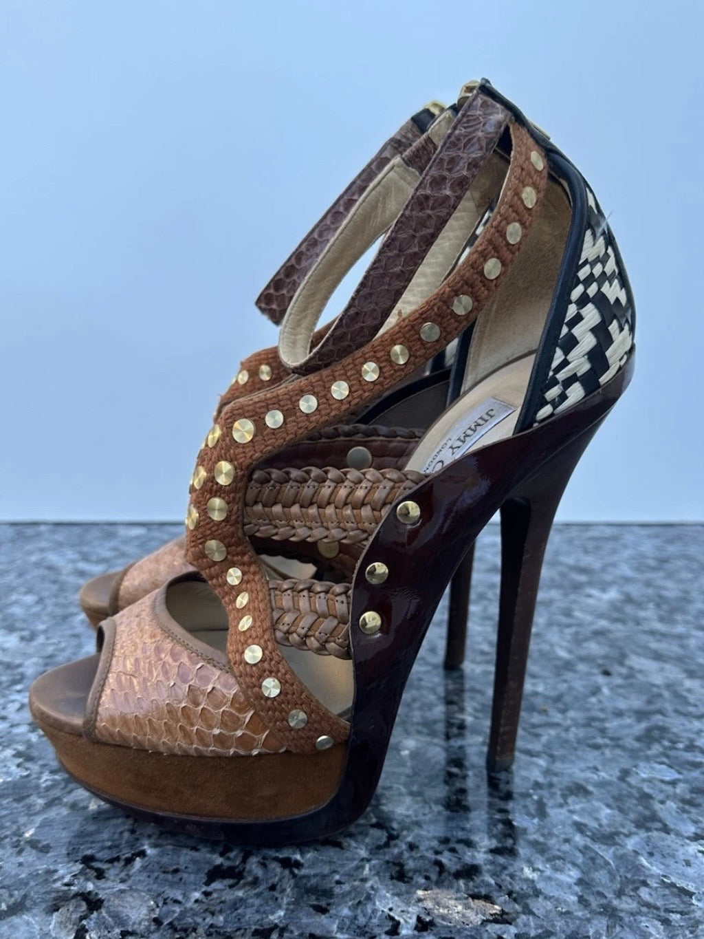 Jimmy Choo Python Wrap Platform Heels - 36.5 + 38
