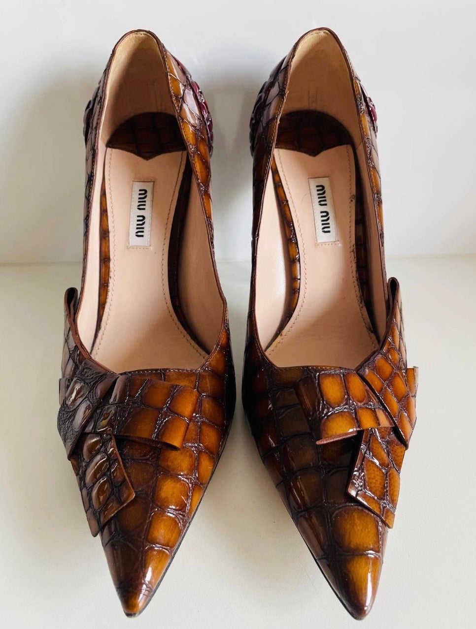 Miu Miu Crocodile Two Tone Bow Heels - 39.5