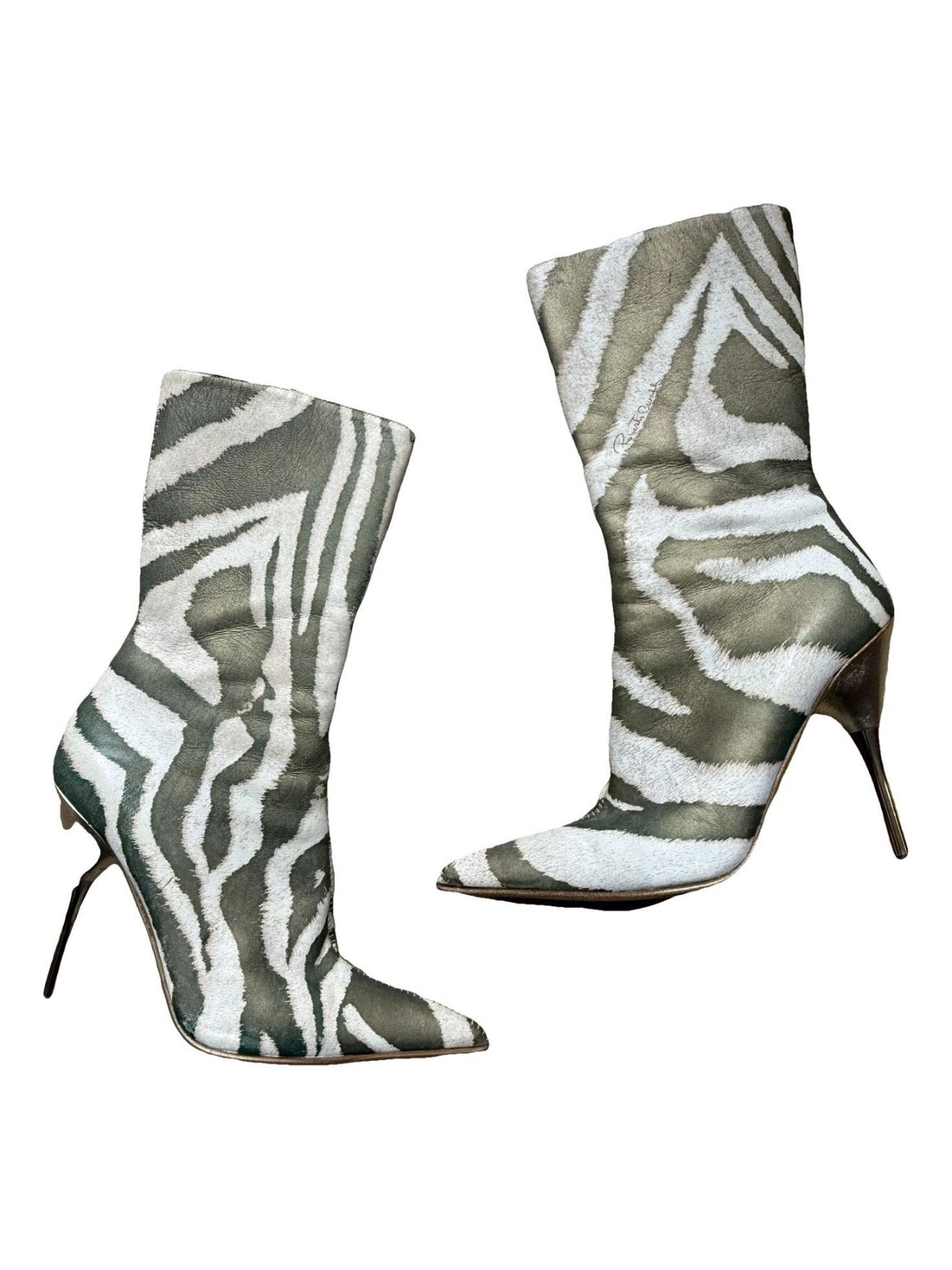 Roberto Cavalli Zebra Print Ankle Boots - 38