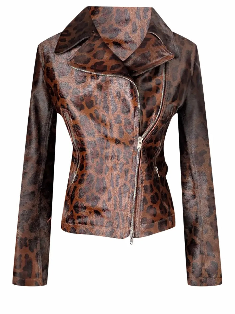 Alaia Leopard-Print Calf-Hair Jacket - M
