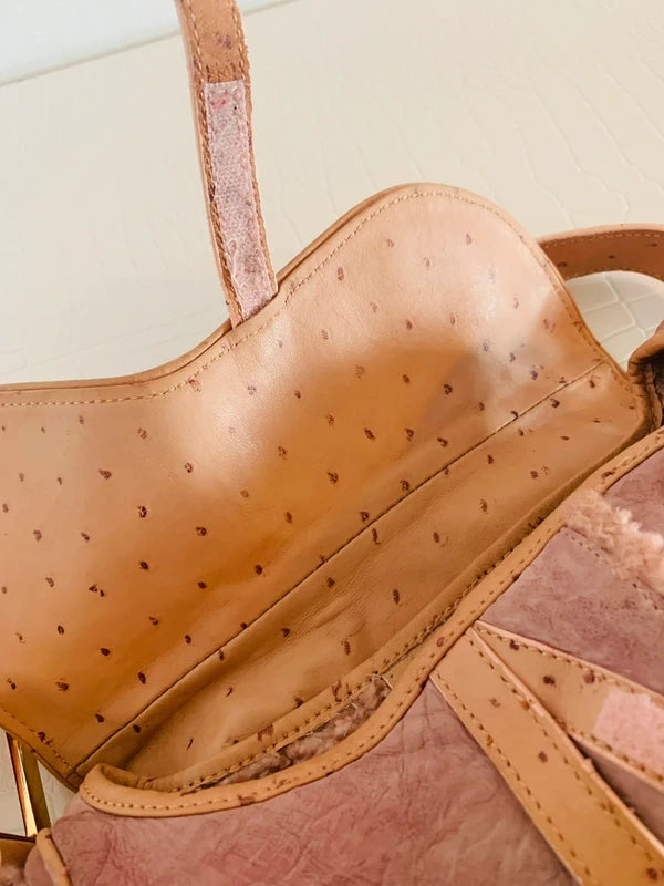 Dior Ostrich & Shearling Fur Saddle Bag
