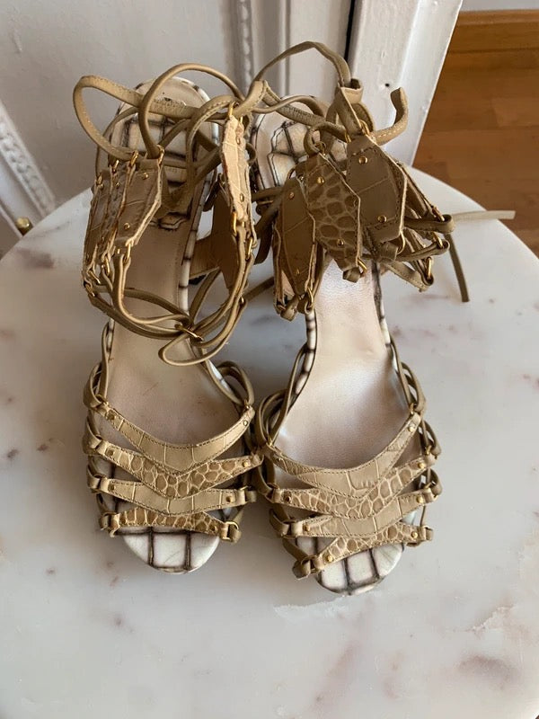 Dior 2009 Crocodile Lace Up Heels - 37