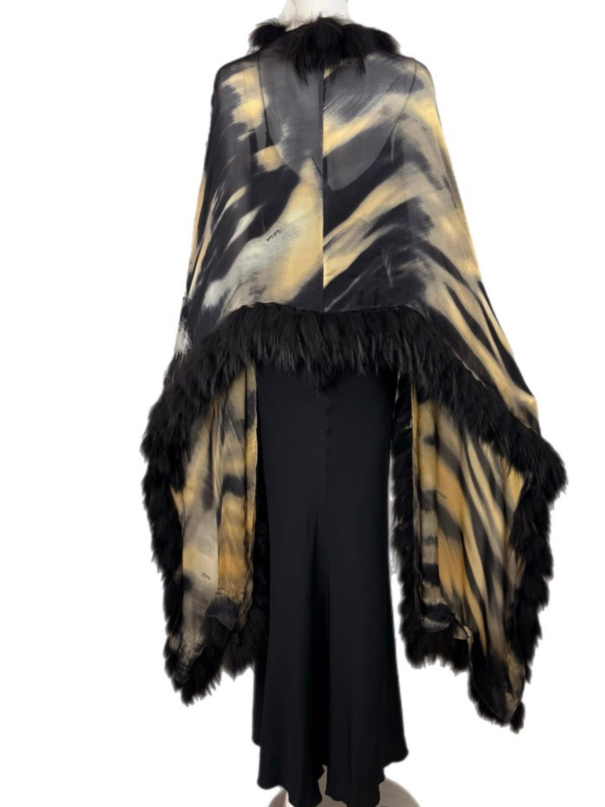 Roberto Cavalli 2000 Fox Fur Tiger Print Shawl