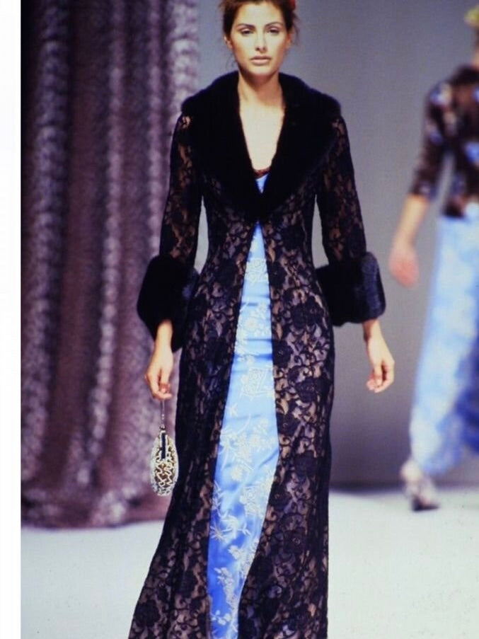 Dolce & Gabbana S/S 1997 Sable Fur Collar Sheer Knit Black Cardigan Coat Dress- S