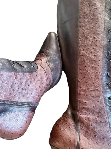 Dior Galliano Ostrich Lace Up Boots - 40/40.5