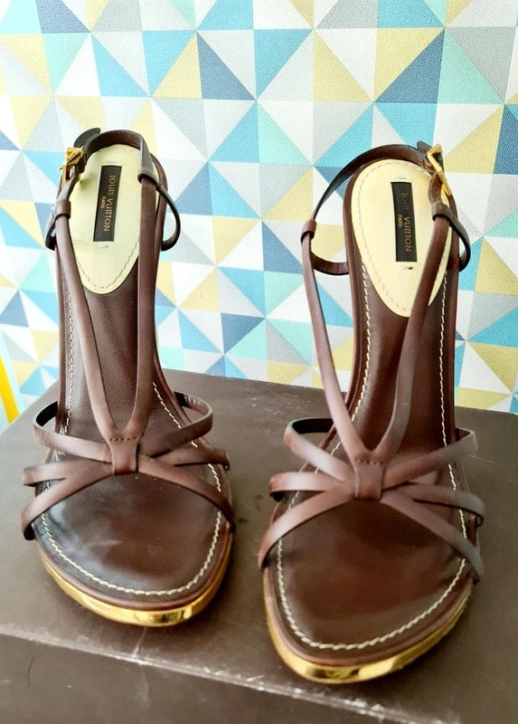 Louis Vuitton S/S 2007 Gold Wedge Heel Brand New - 40