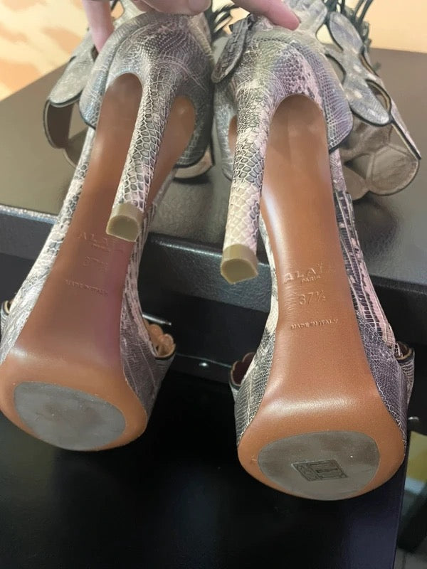 Alaia Lizard Skin Gladiator Heels - 37.5 + 38.5