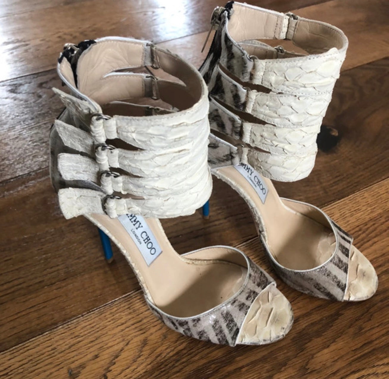 Jimmy Choo Python and Pony Hair Gladiator Heels - 37, 38.5 + 39