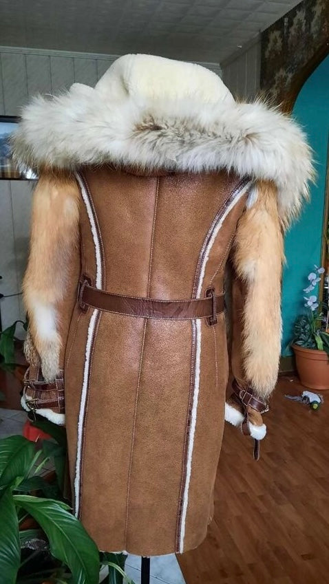 Dolce & Gabbana Shearling Coat with Fur Trim - M