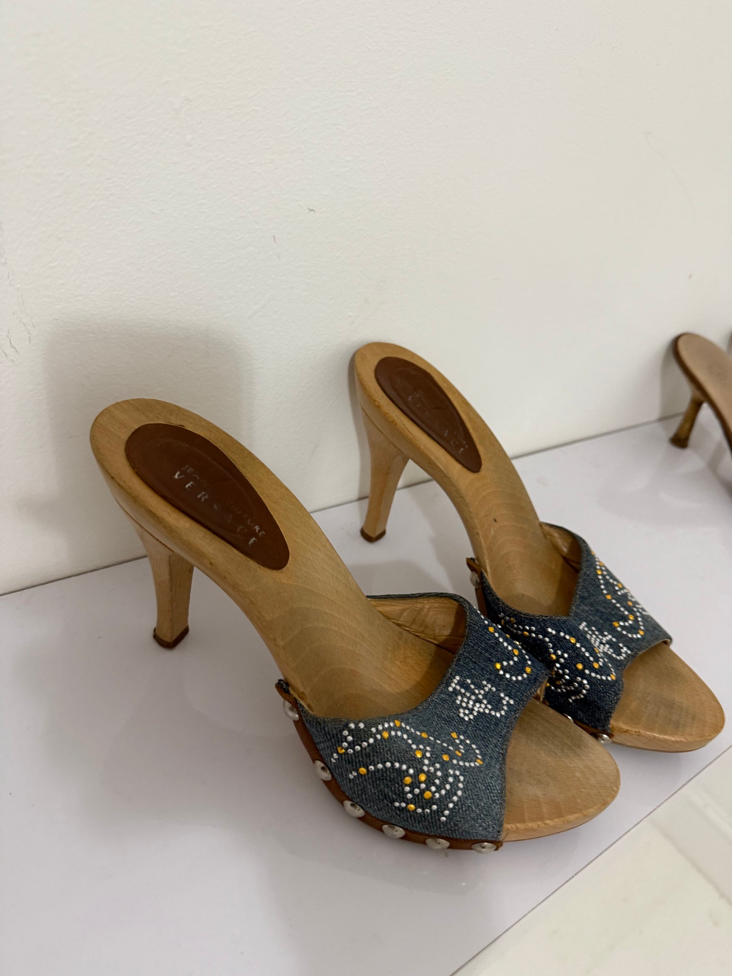 Versace Wooden Denim Clog Heel - 40