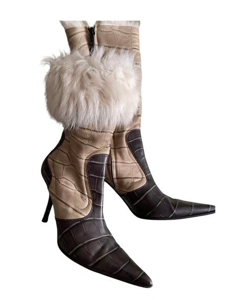 Giuseppe Zanotti Croc Print and Fur Boots - 40