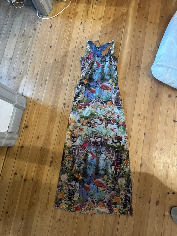 Jean Paul Gaultier S/S 1999 Flamingo Mesh Maxi Dress - S