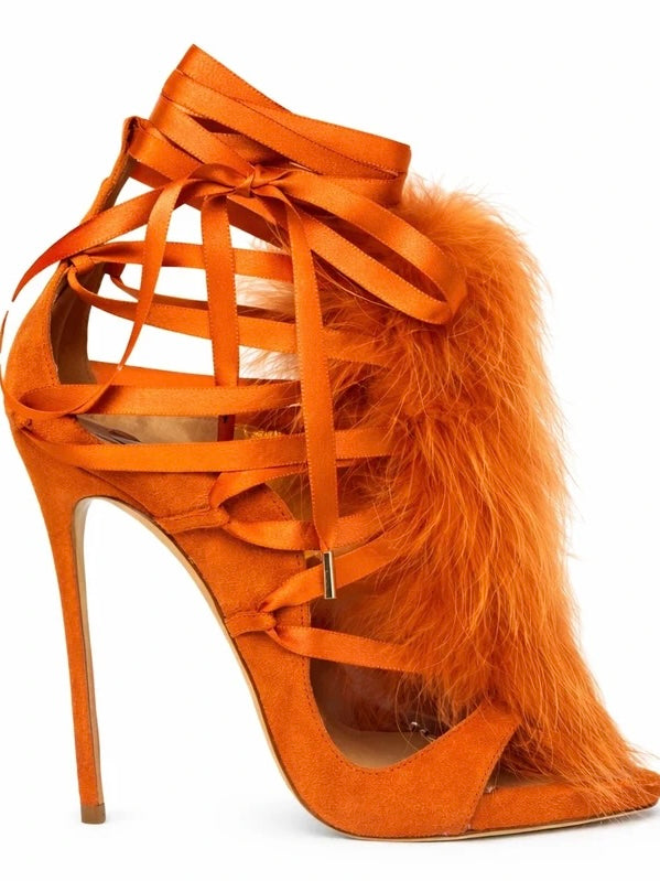 Dsquared2 Riri Fur Lace Up Heels Brand New - 36/36.5