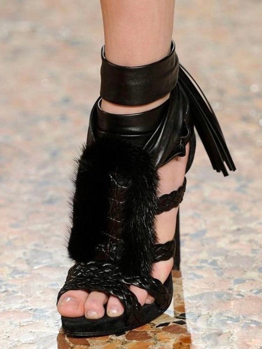 Emilio Pucci Fur Gladiator Heels - 38
