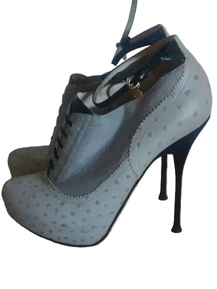 Galliano Ostrich Ankle Strap Booties - 39