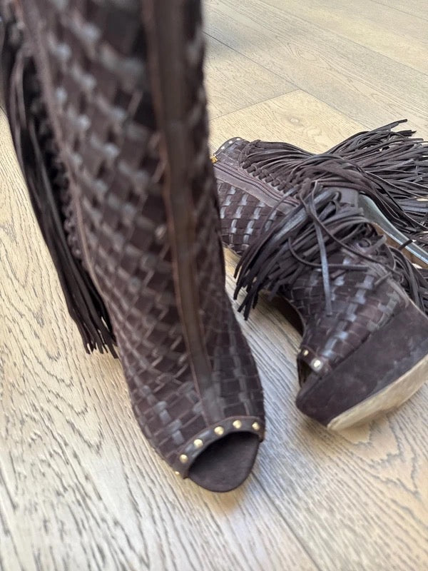 Jimmy Choo Suede Fringe Tassel Boots - 37