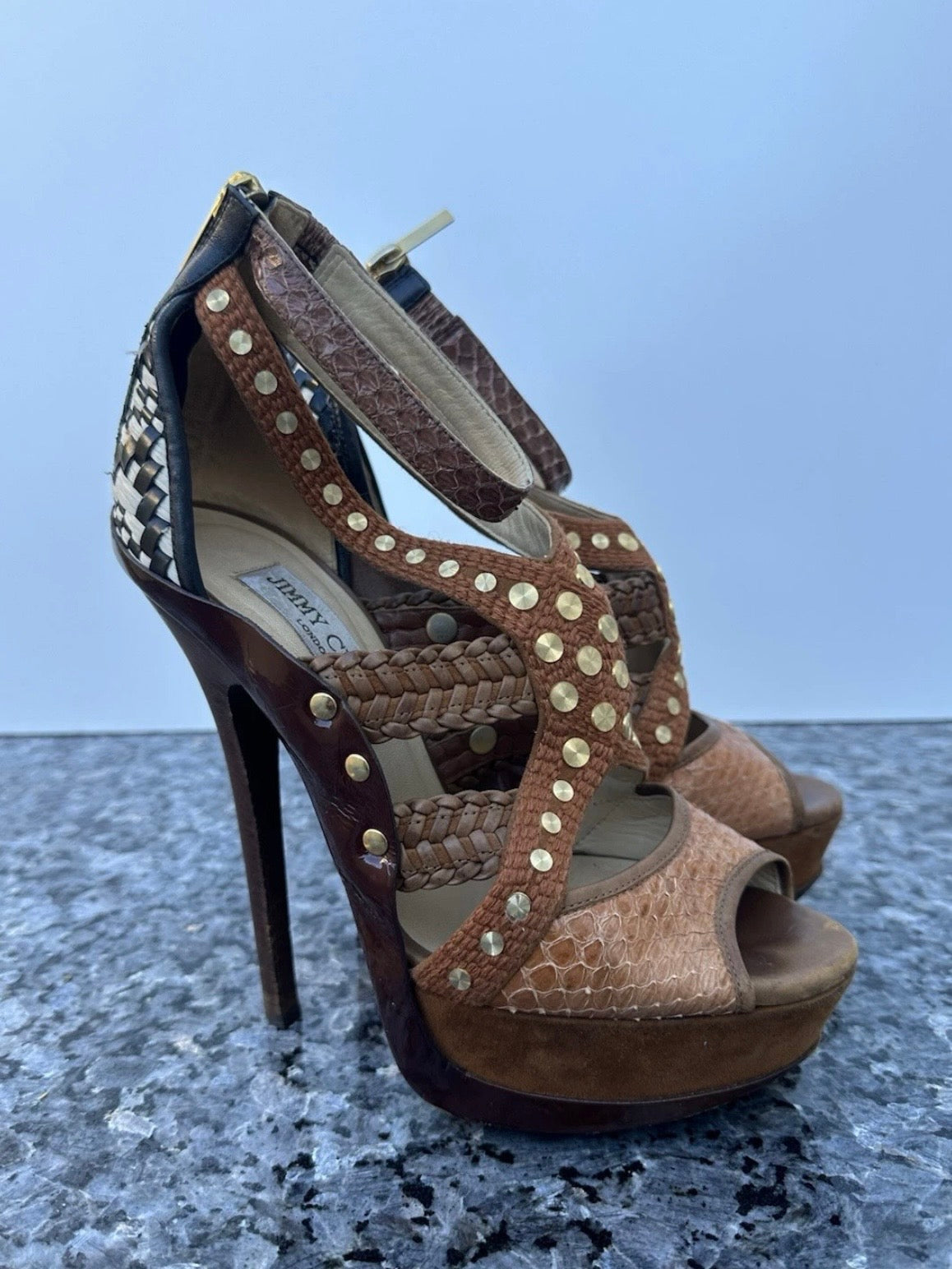 Jimmy Choo Python Wrap Platform Heels - 36.5 + 38