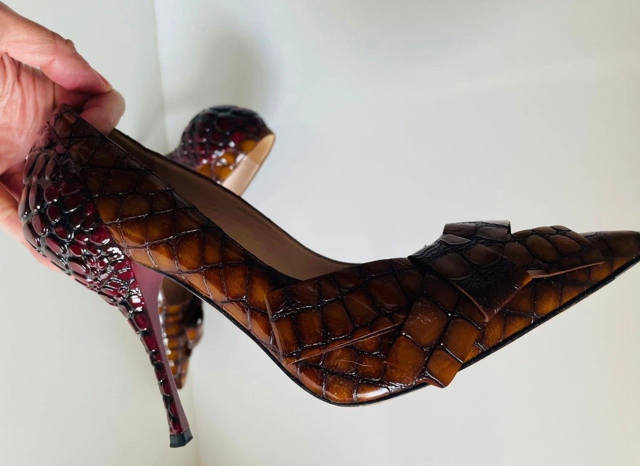 Miu Miu Crocodile Two Tone Bow Heels - 39.5