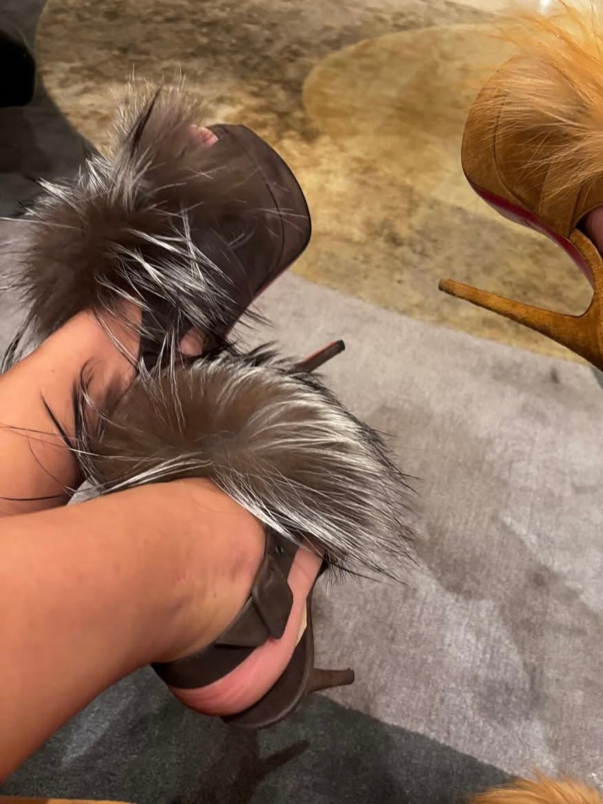 Christian Louboutin Fur Splash Heels - 38