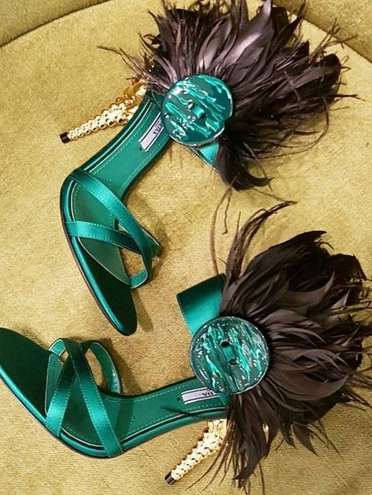 Prada Embellished Feather Heels - 38