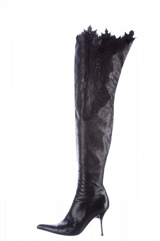 Roberto Cavalli SS 2001 Thigh High Laser Cut Boots - 38