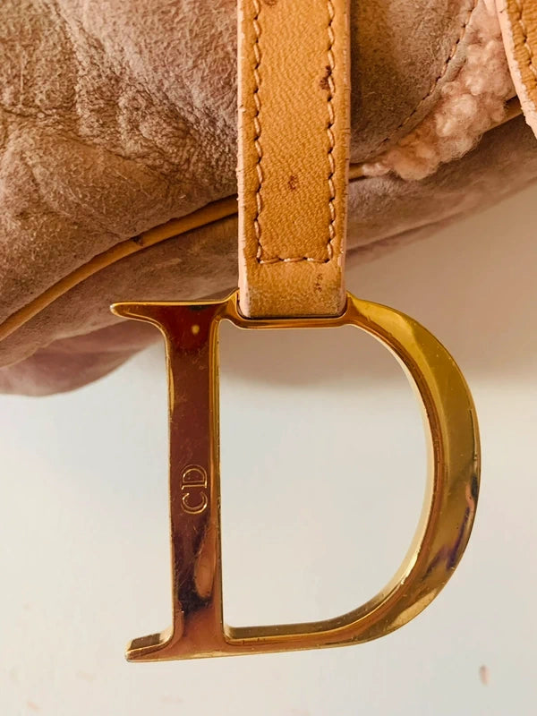 Dior Ostrich & Shearling Fur Saddle Bag