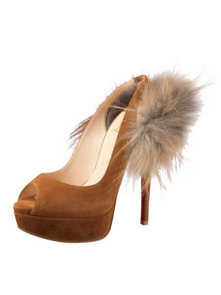 Christian Louboutin Fur Suede Heels - 37