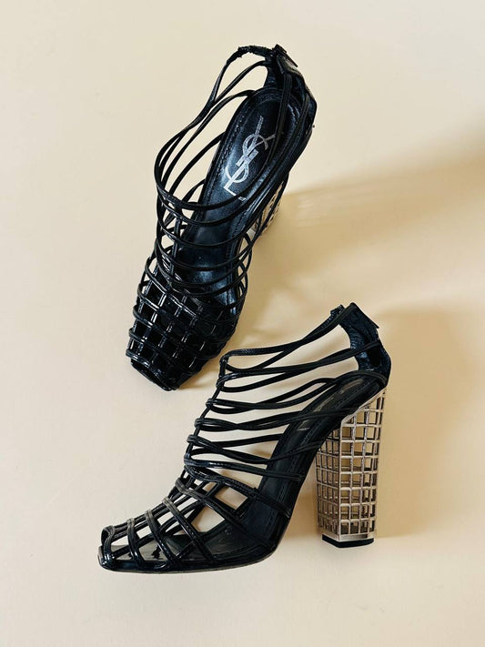 YSL Cage Heels Black with Silver Heel - 41