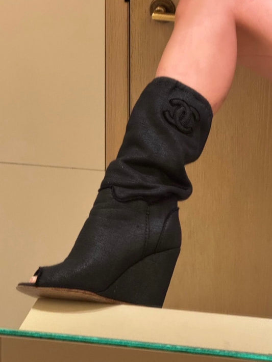 Chanel Open Toed Wedge Boots - 37