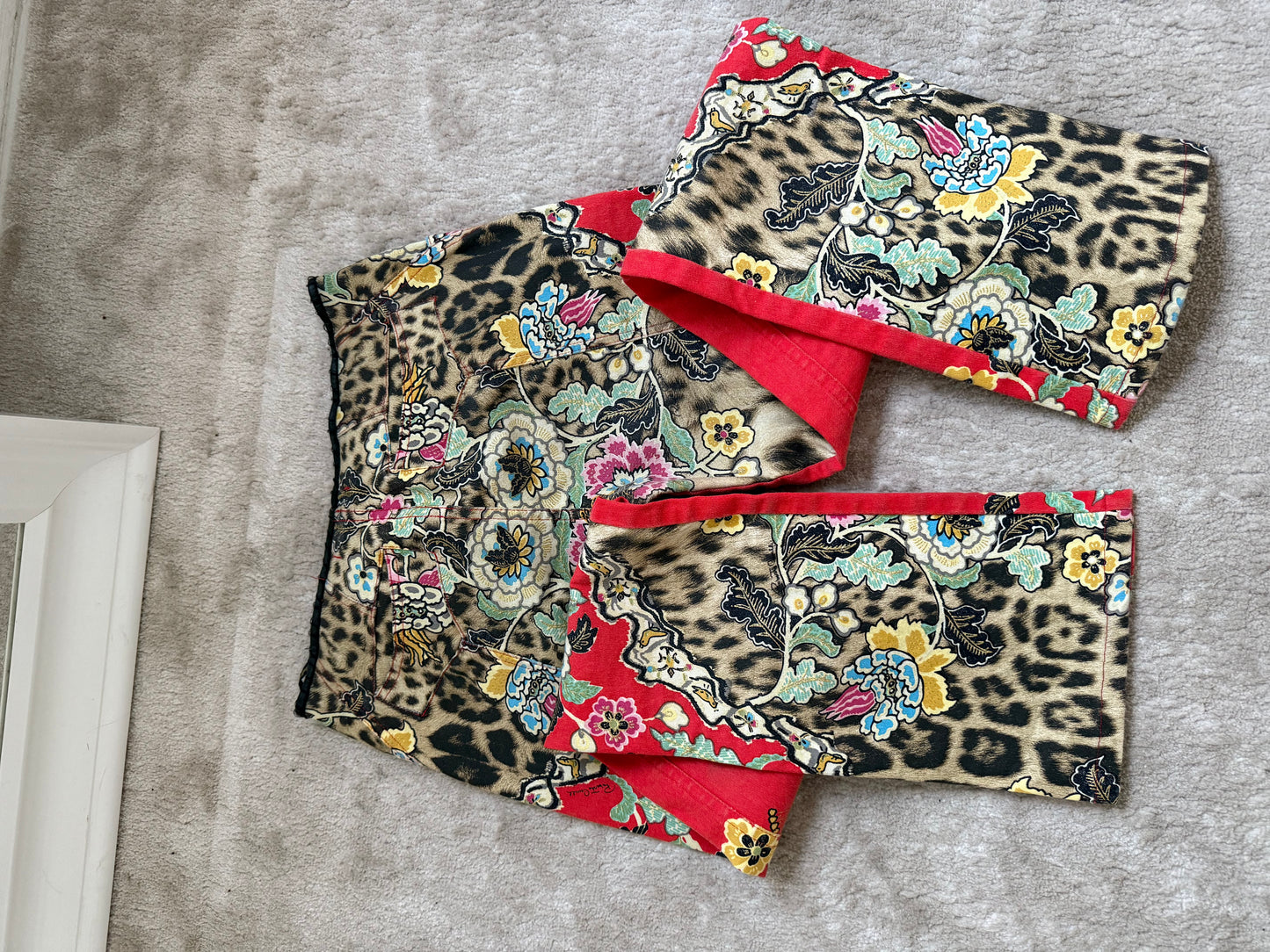 Roberto Cavalli Cheongsam Leopard Print Jeans - M