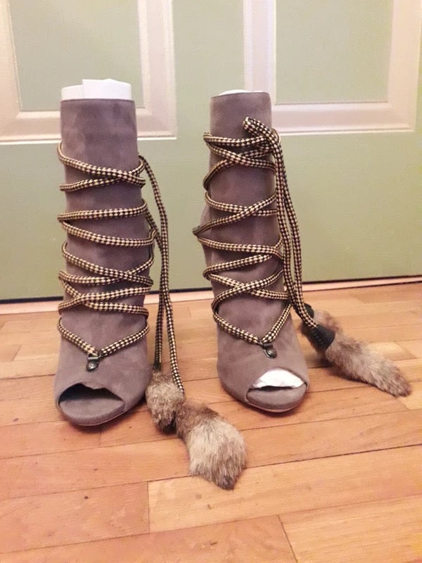 Dsquared2 Riri Fur tassel Open Toed Boots Brand New - 39