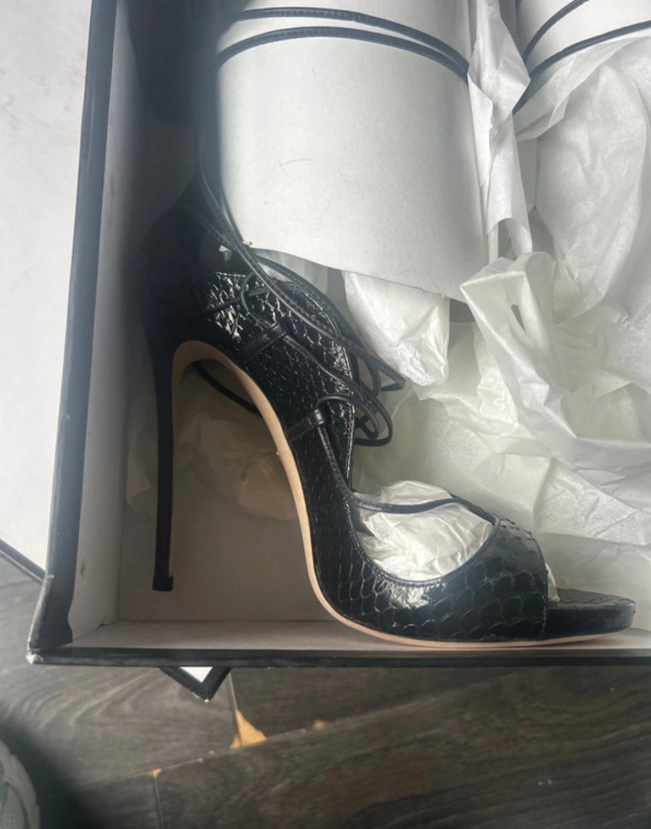 Dsquared2 Riri Black Croc Lace Up Thigh High Heels - 38