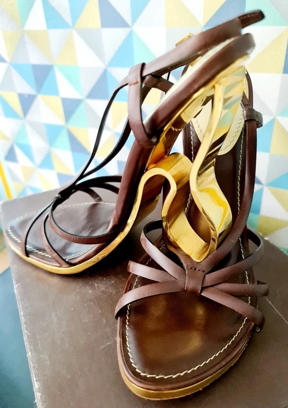 Louis Vuitton S/S 2007 Gold Wedge Heel Brand New - 40