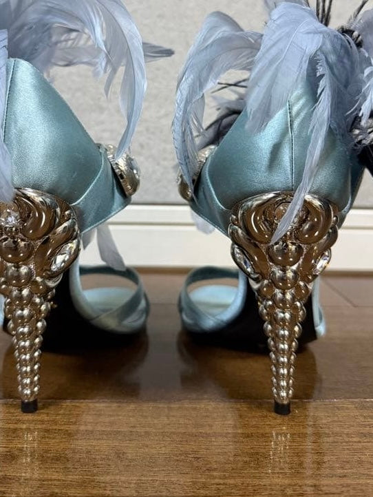 Prada Embellished Feather Heel Blue  - 38