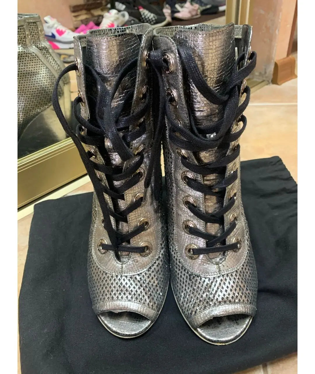 Chanel Silver Wedge Boots - 40