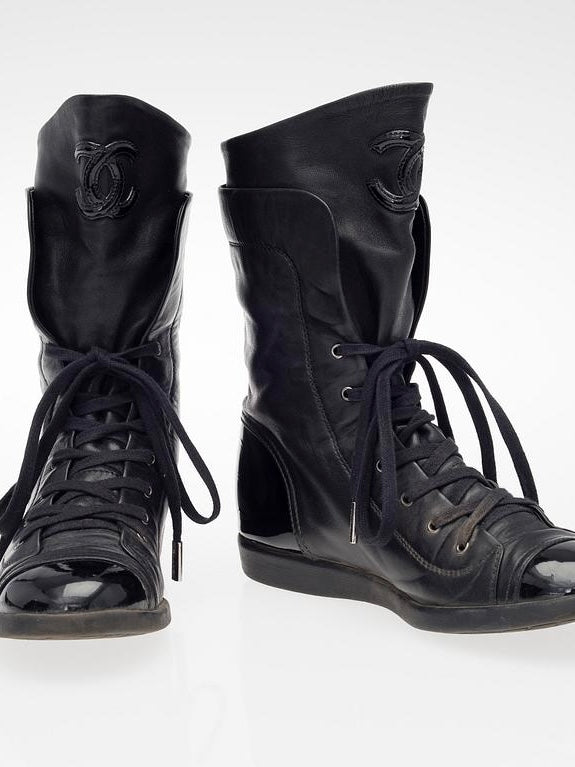 Chanel Lace Up Ankle Moto Boot - 40
