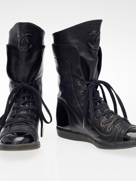 Chanel Lace Up Ankle Moto Boot - 40
