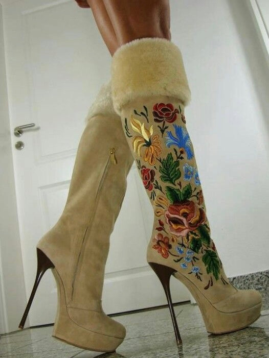 Gianmarco Lorenzi Embroidered Knee Boots - 38