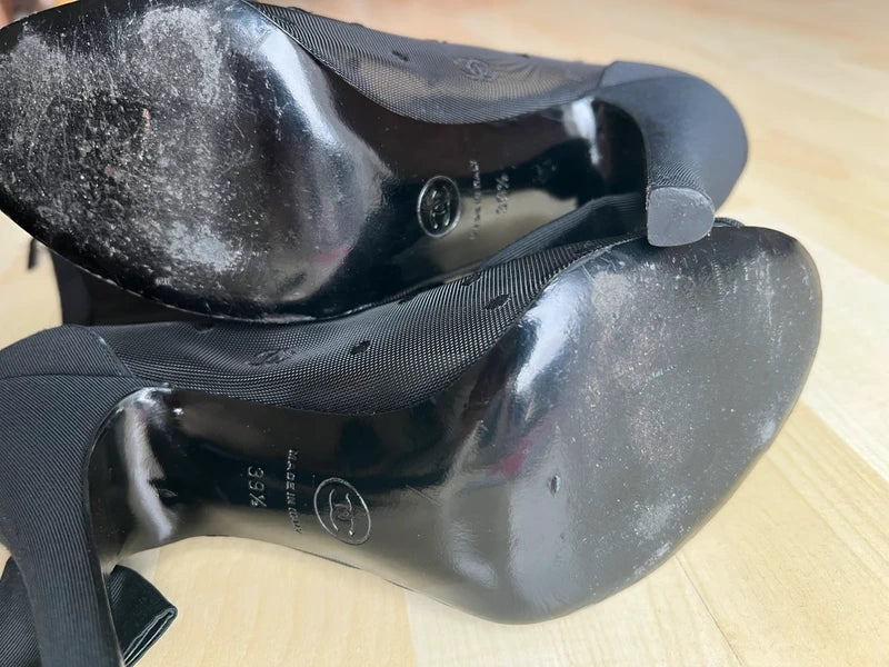 Chanel 2009 Rare Black Bow Mesh Boots - 39.5