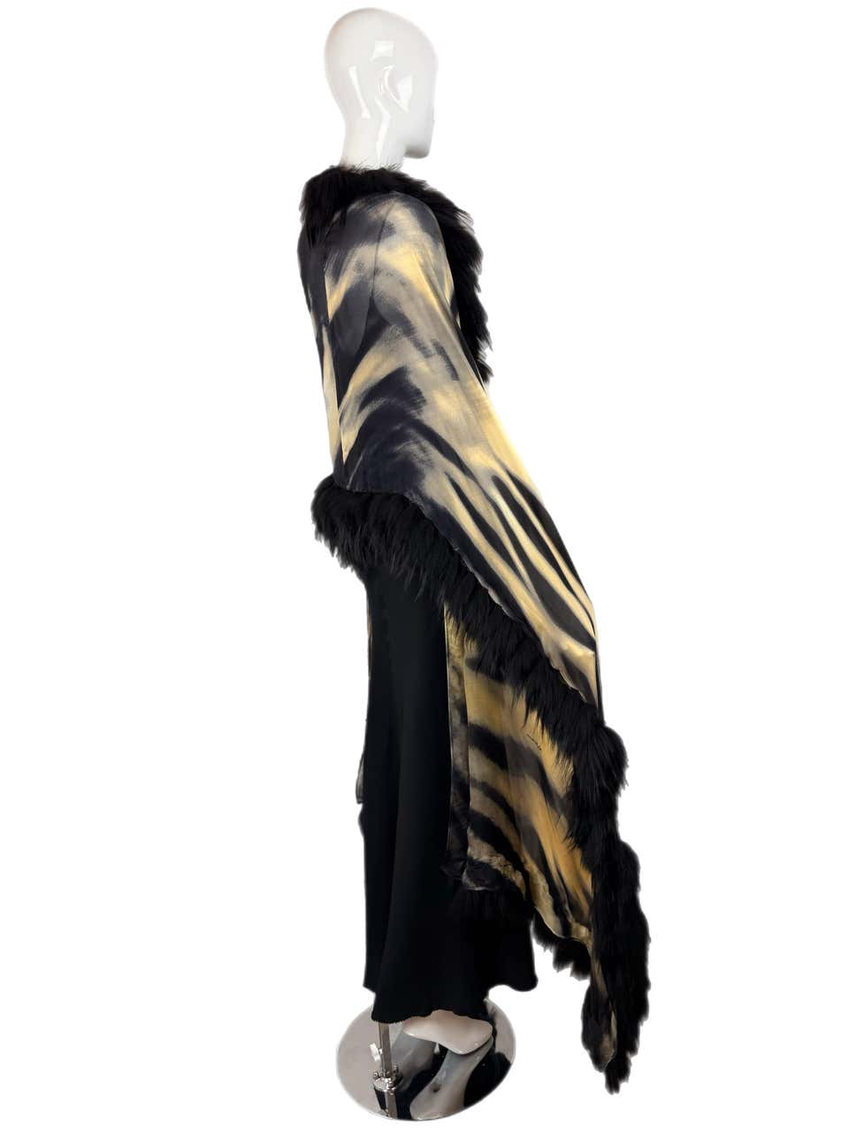 Roberto Cavalli 2000 Fox Fur Tiger Print Shawl