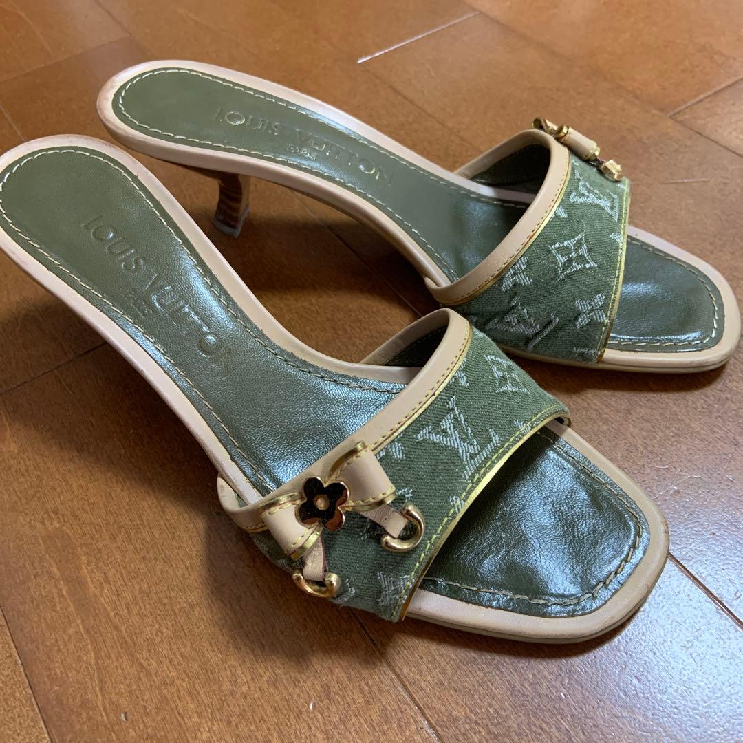 Louis Vuitton Khaki Denim Mules  - 35/35.5